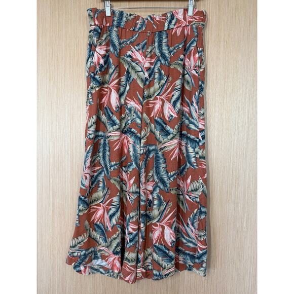Loft Linen Blend Birds Of Paradise Wide Leg Pants Size L Petite Paper Bag Waist - Picture 1 of 11